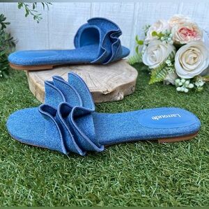 LARROUDÉ Ivy 
Blue Ruffle Slide Mules  women size 7 NEW